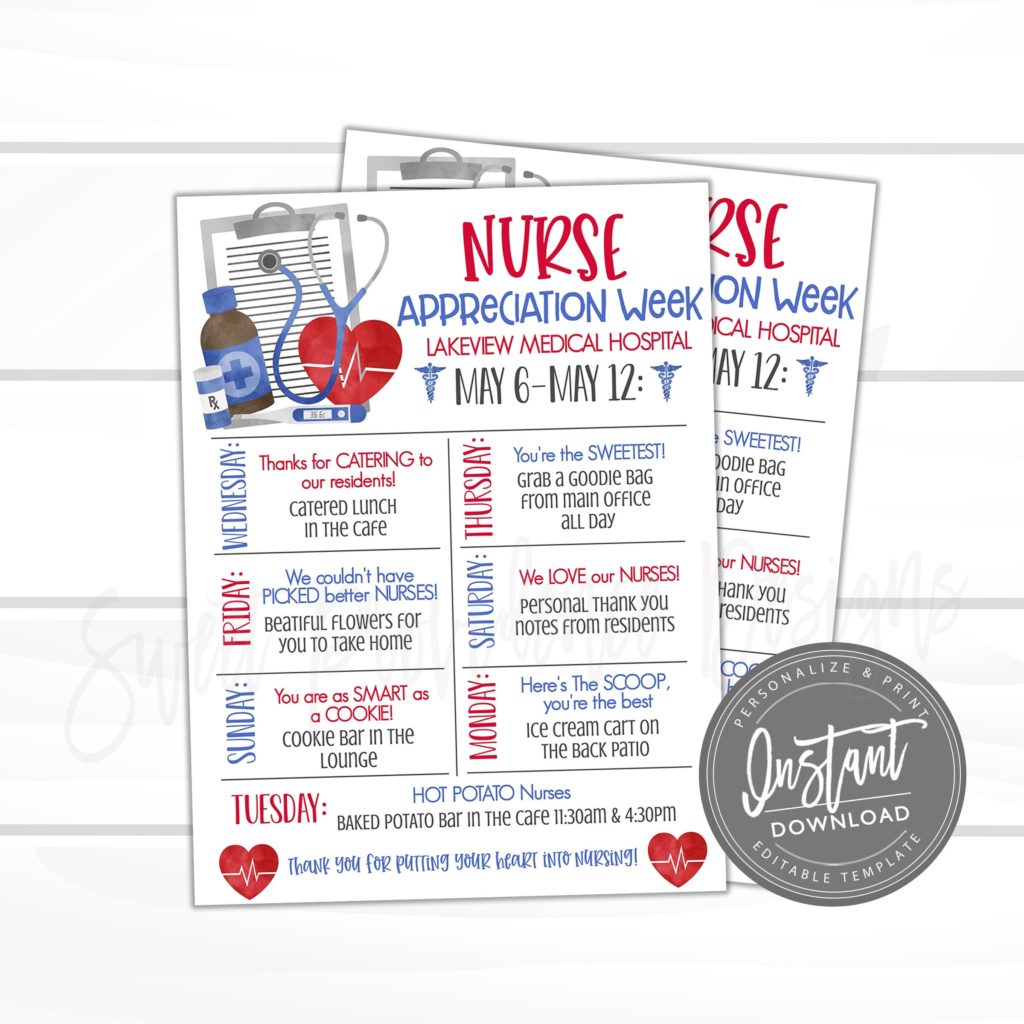 Editable Nurse Appreciation Week Itinerary Poster Printable Digital