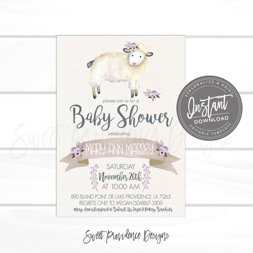 Spring baby shower Invitation Floral Little Lamb Baby Shower Invitation A little lamb is on the way baby shower invitation sheep lamb