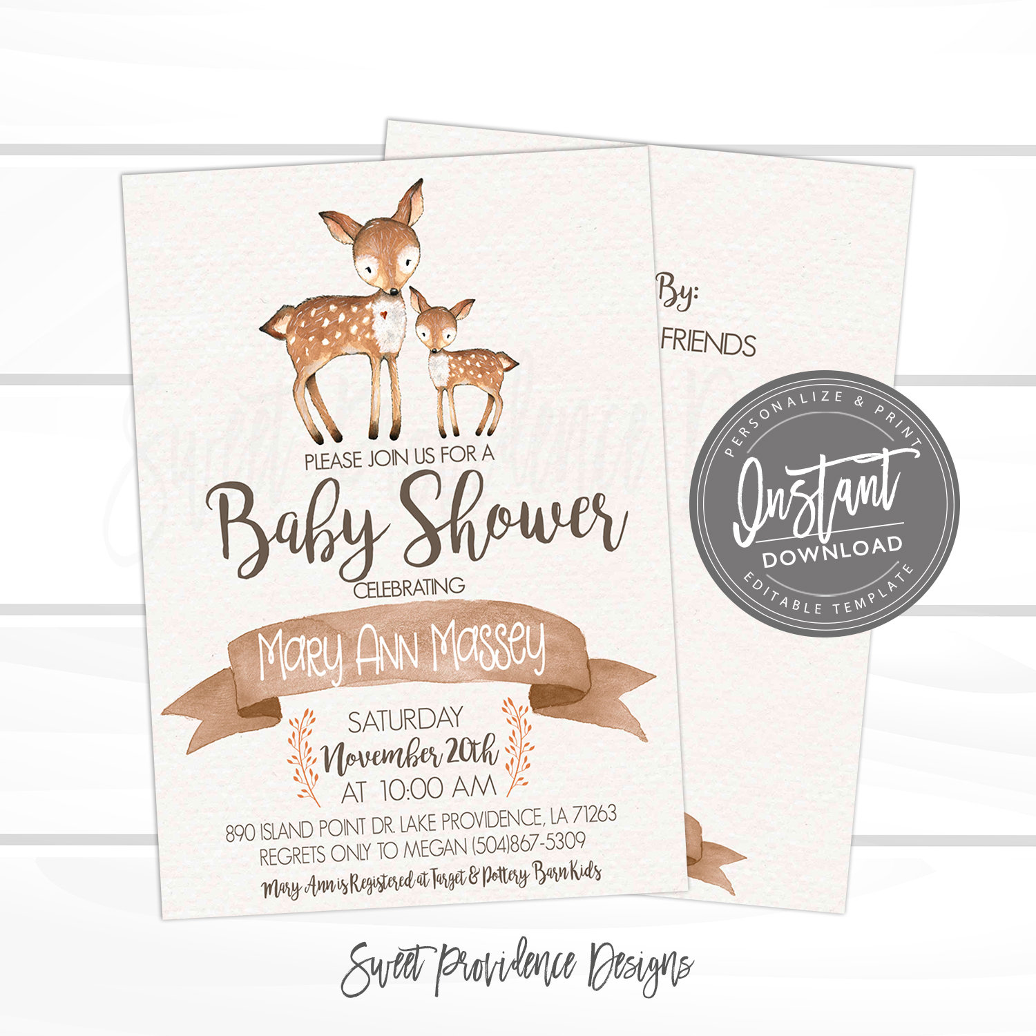 woodland deer baby shower invitation