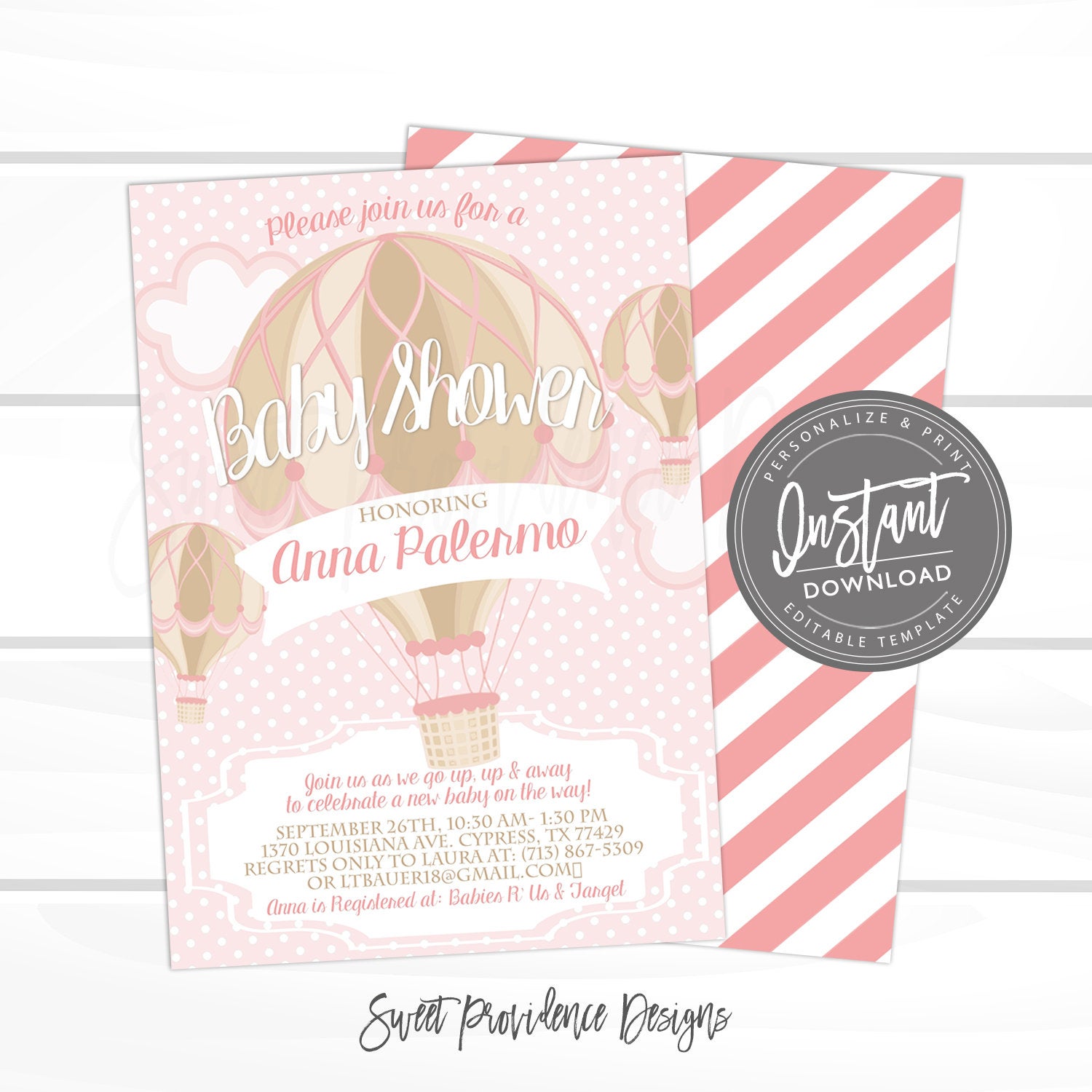 Hot Air Balloon baby shower invitation | Sweet Providence Designs