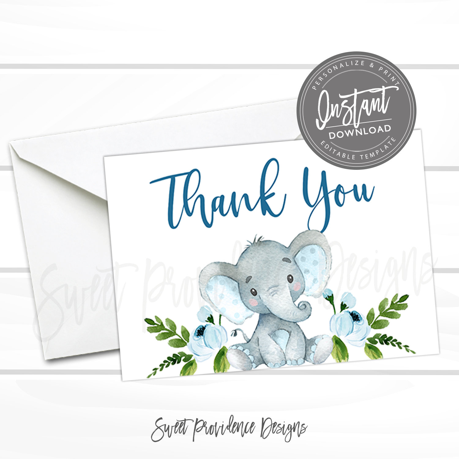 Blue Elephant Thank You Card – Sweet Providence Designs