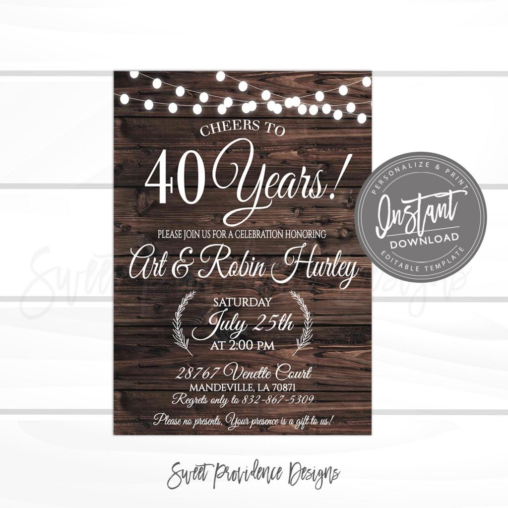 40th Anniversary invitation | Sweet Providence Designs