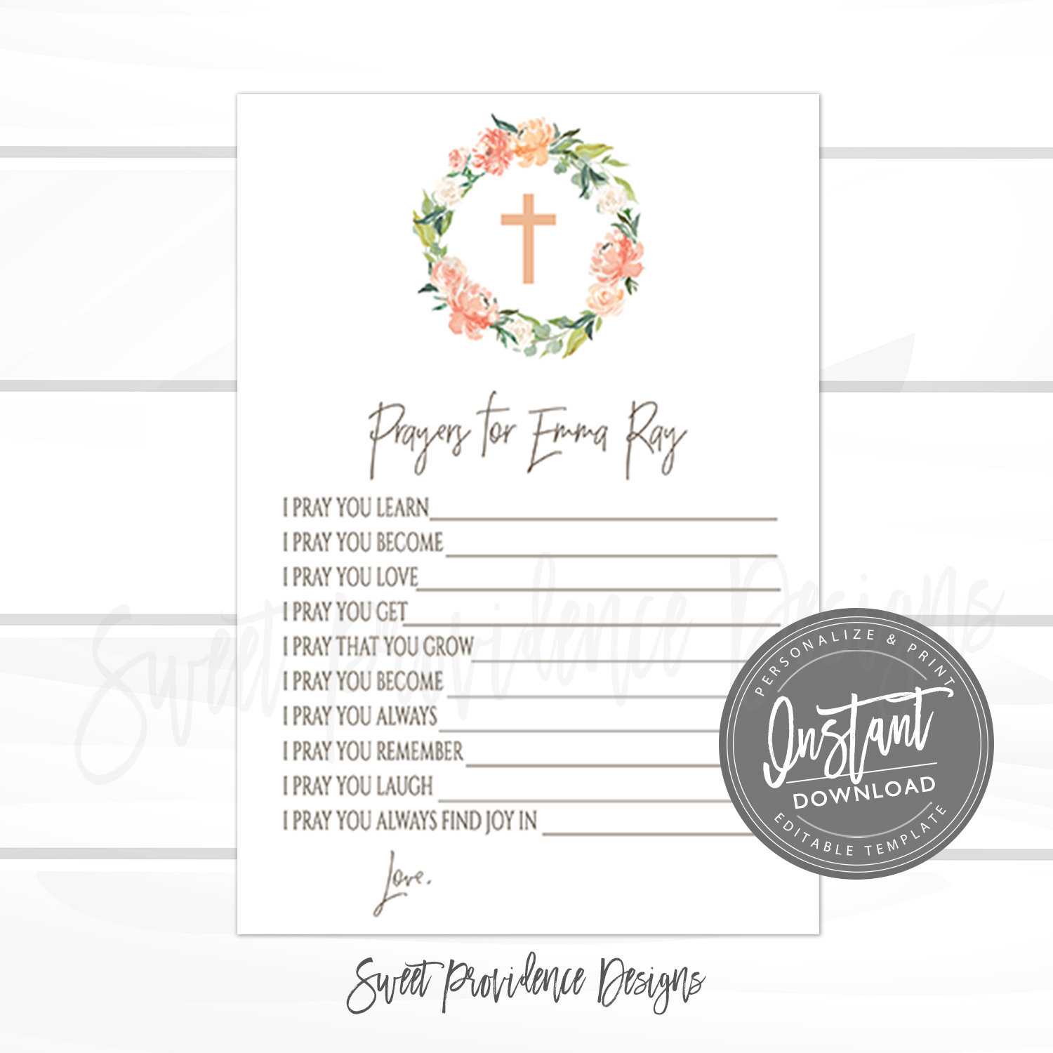 First Communion Prayer Card Sweet Providence Designs