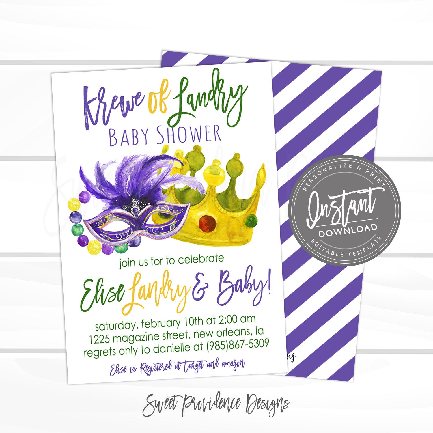 Mardi Gras Baby Shower Invitation - Sweet Providence Designs