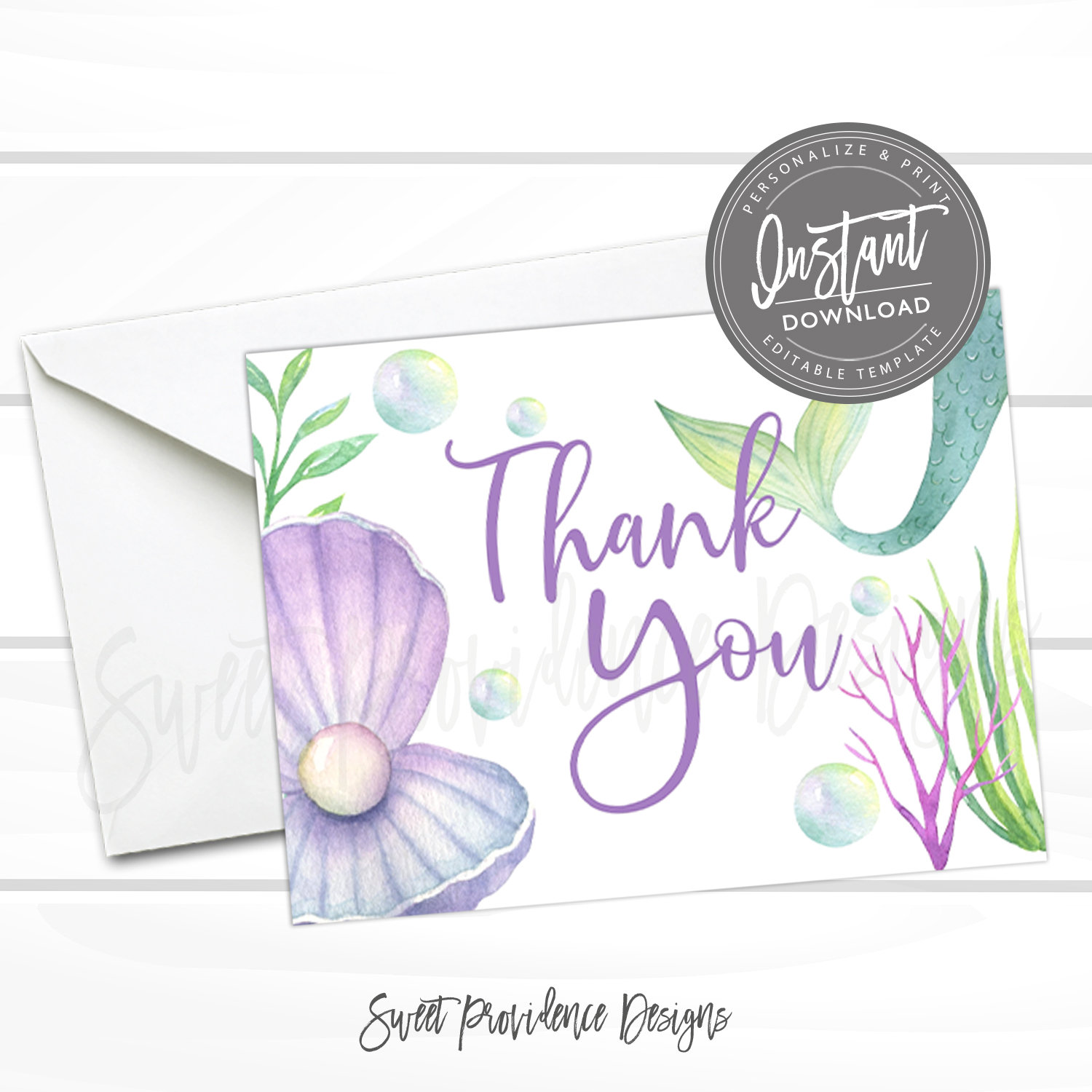 Mermaid Thank you Card | Sweet Providence Designs