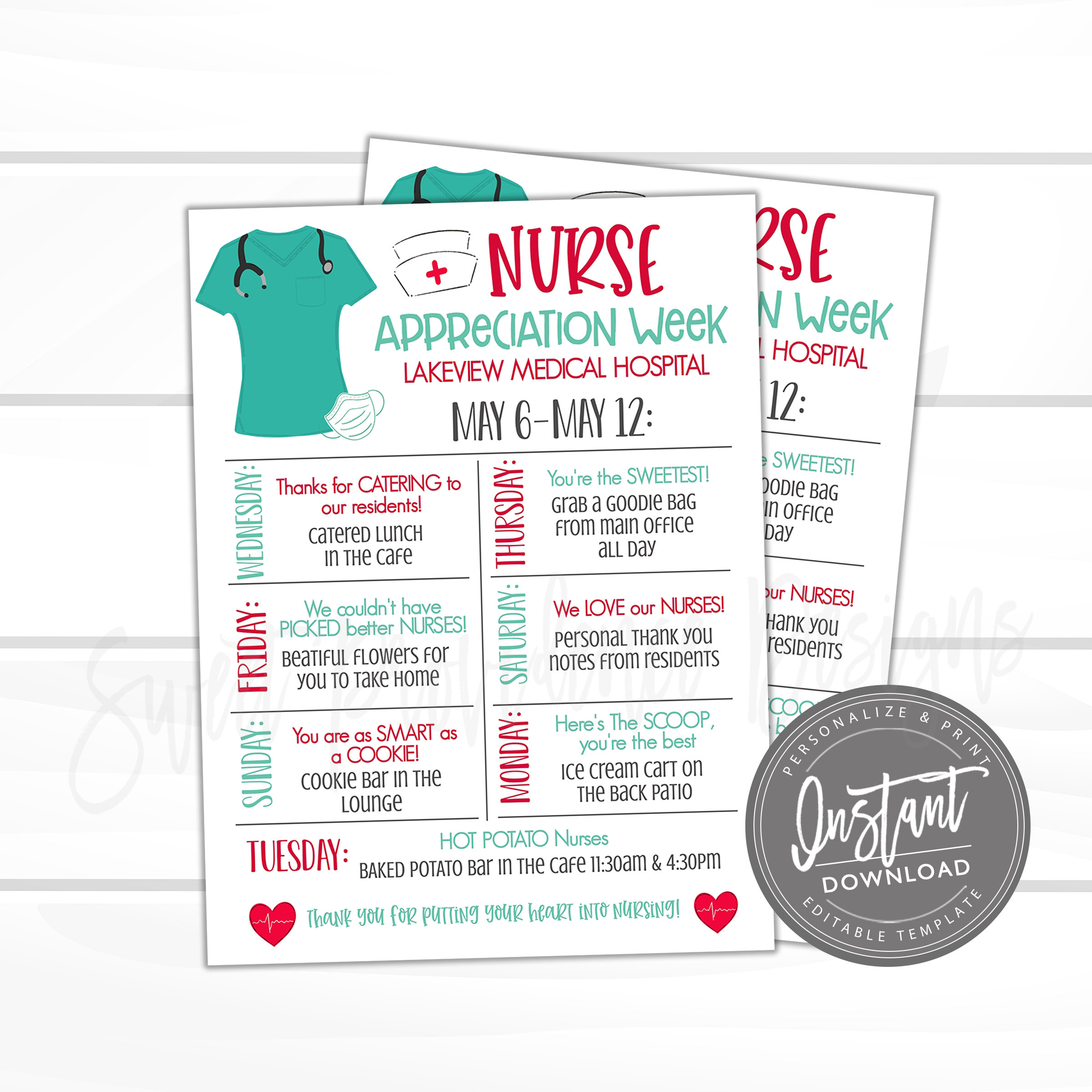 EDITABLE National Nurses Week Schedule Events Sweet Providence Designs