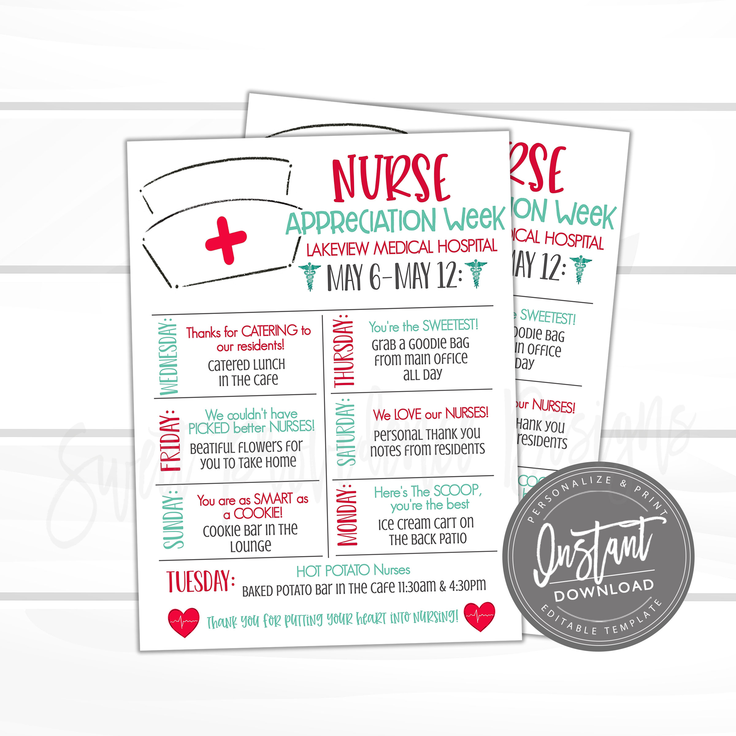 editable nurse appreciation week itinerary poster sweet