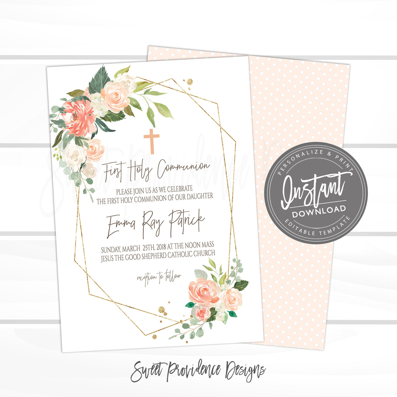 First Communion Invitation Sweet Providence Designs