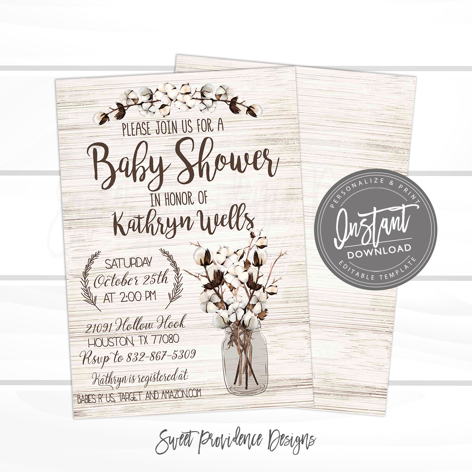Rustic Baby Shower Invitation Sweet Providence Designs