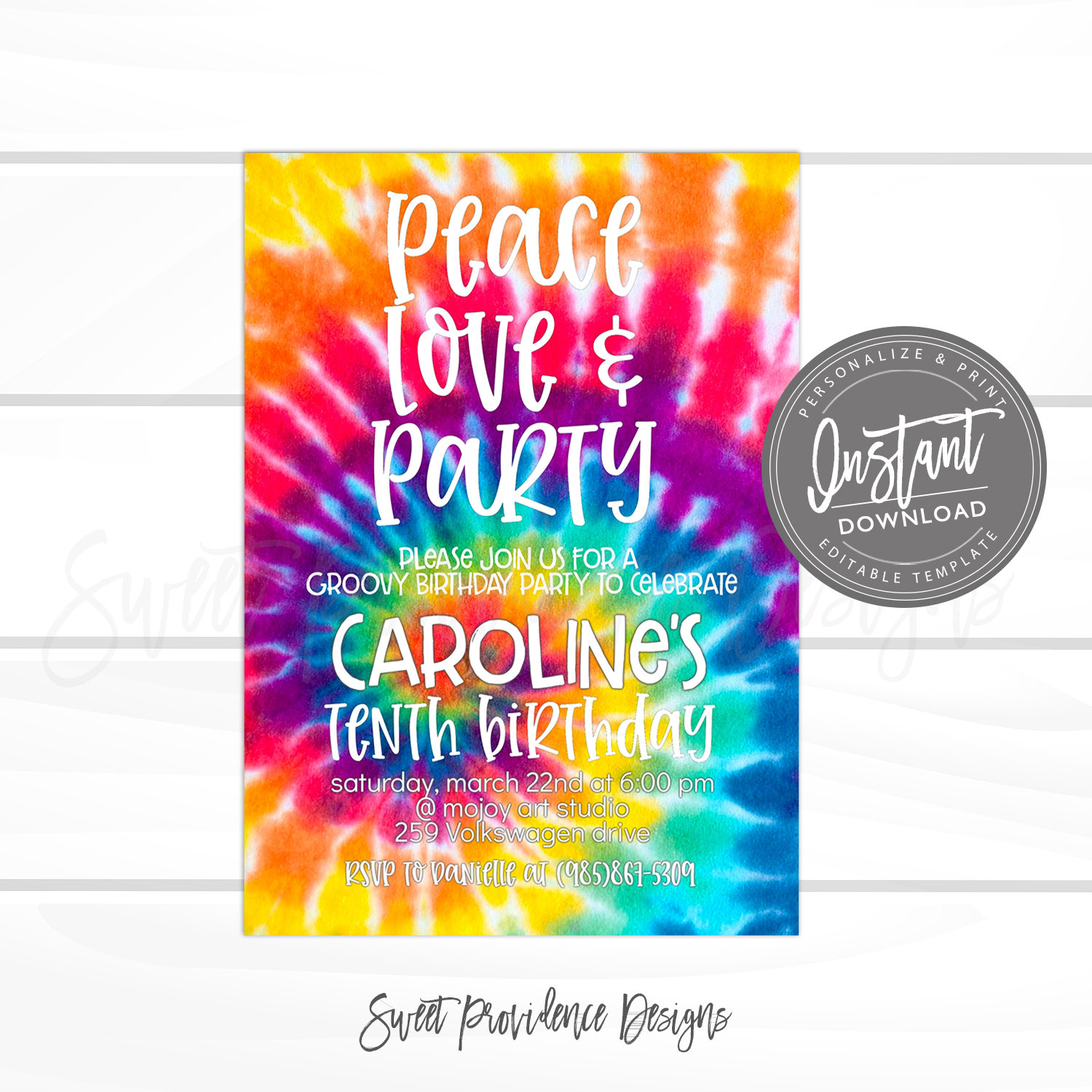 tie dye party invitation sweet providence designs