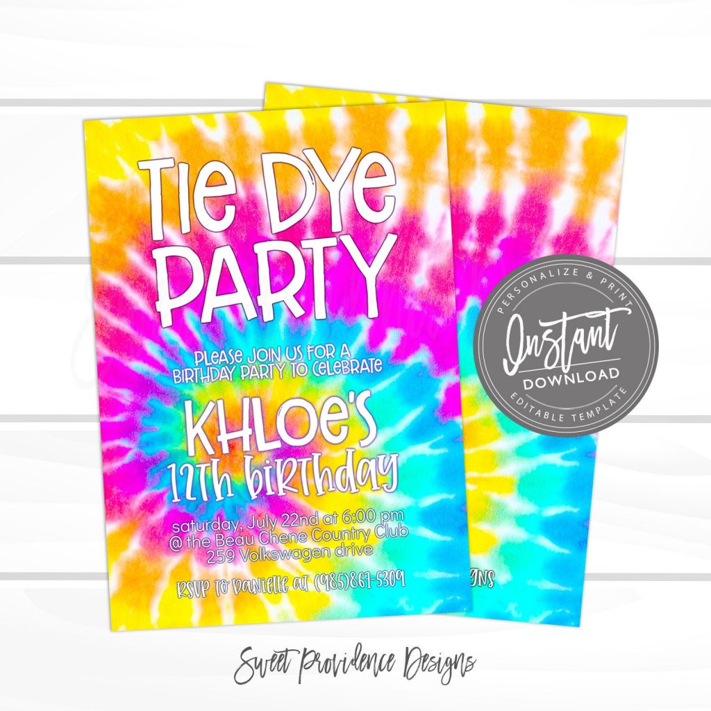 tie dye party invitation sweet providence designs