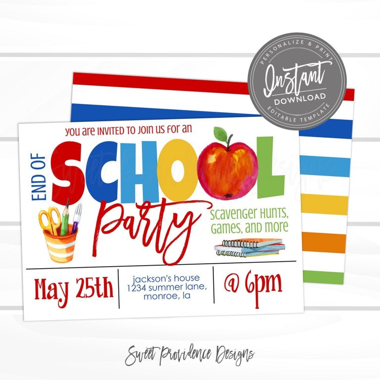 Editable School End of Year Party Invitation – Sweet Providence Designs