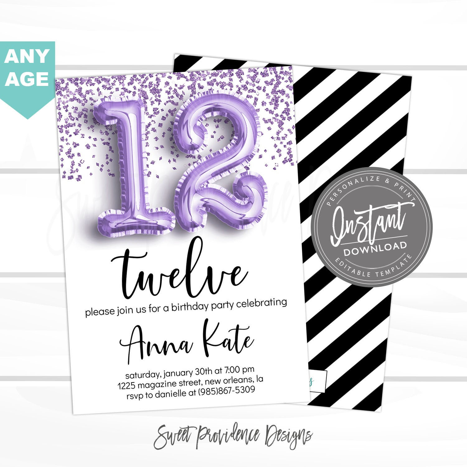 Editable 12th Birthday Invitations Templates Free