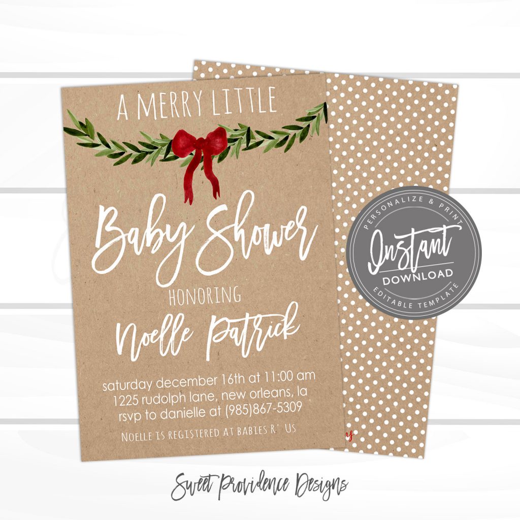 Christmas Baby Shower Invitation, Merry Little Baby Shower, Editable ...