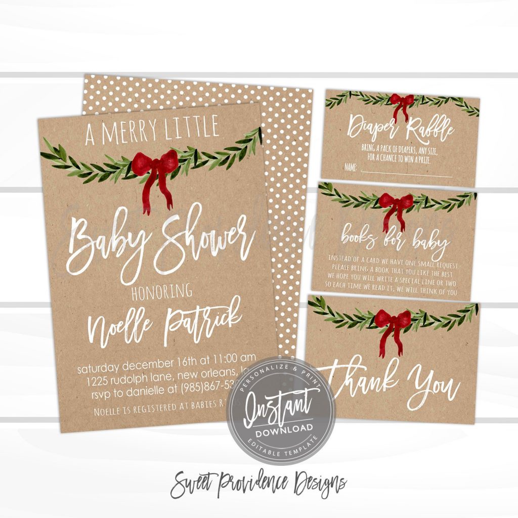 Christmas Baby Shower Invitation Kit, Merry Little Baby Shower ...