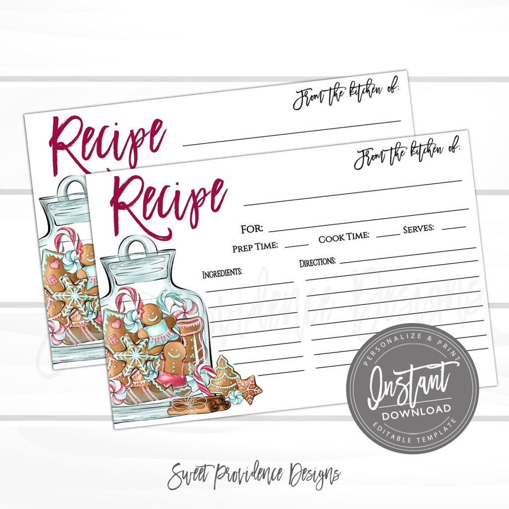 Christmas Cookie Exchange Recipe Card, Editable Christmas Recipe Card template,Cookie exchange