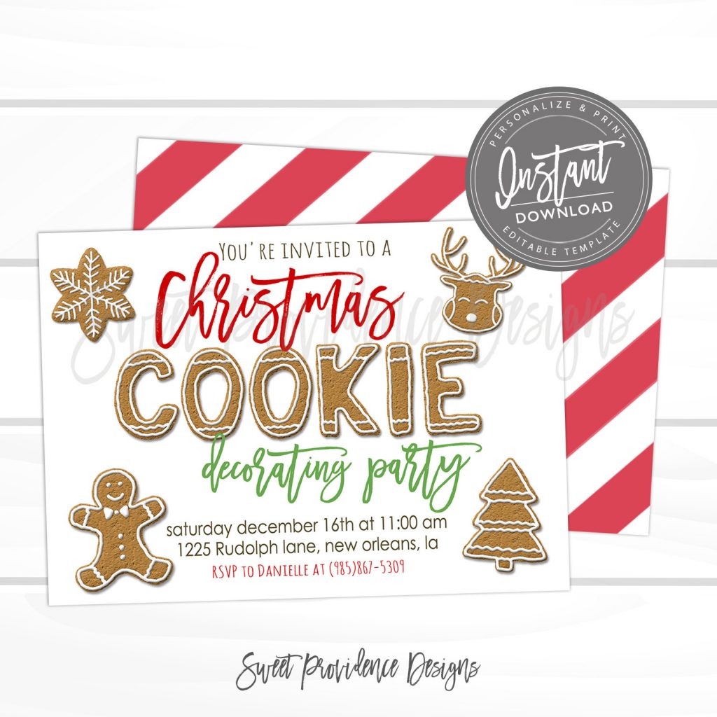 Cookie Decorating Party, Editable Christmas Party template, Christmas ...