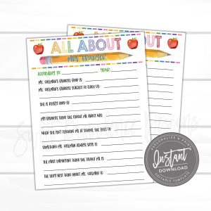 Editable All About My Teacher, Student Questionnaire Survey, Few of My ...