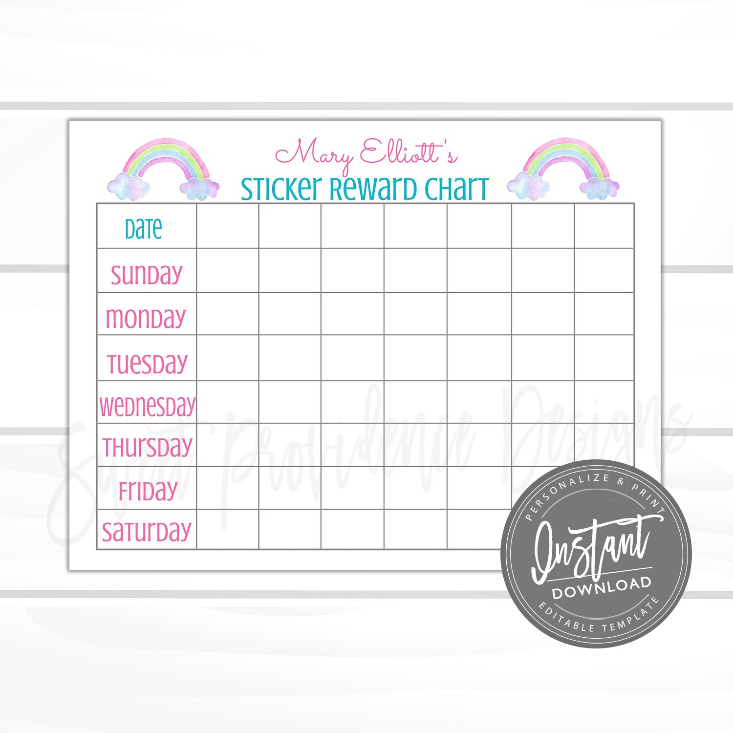 Personalized Rainbow Kids Chart Responsibility Chart Chore Chart For Girls Printable Behavior