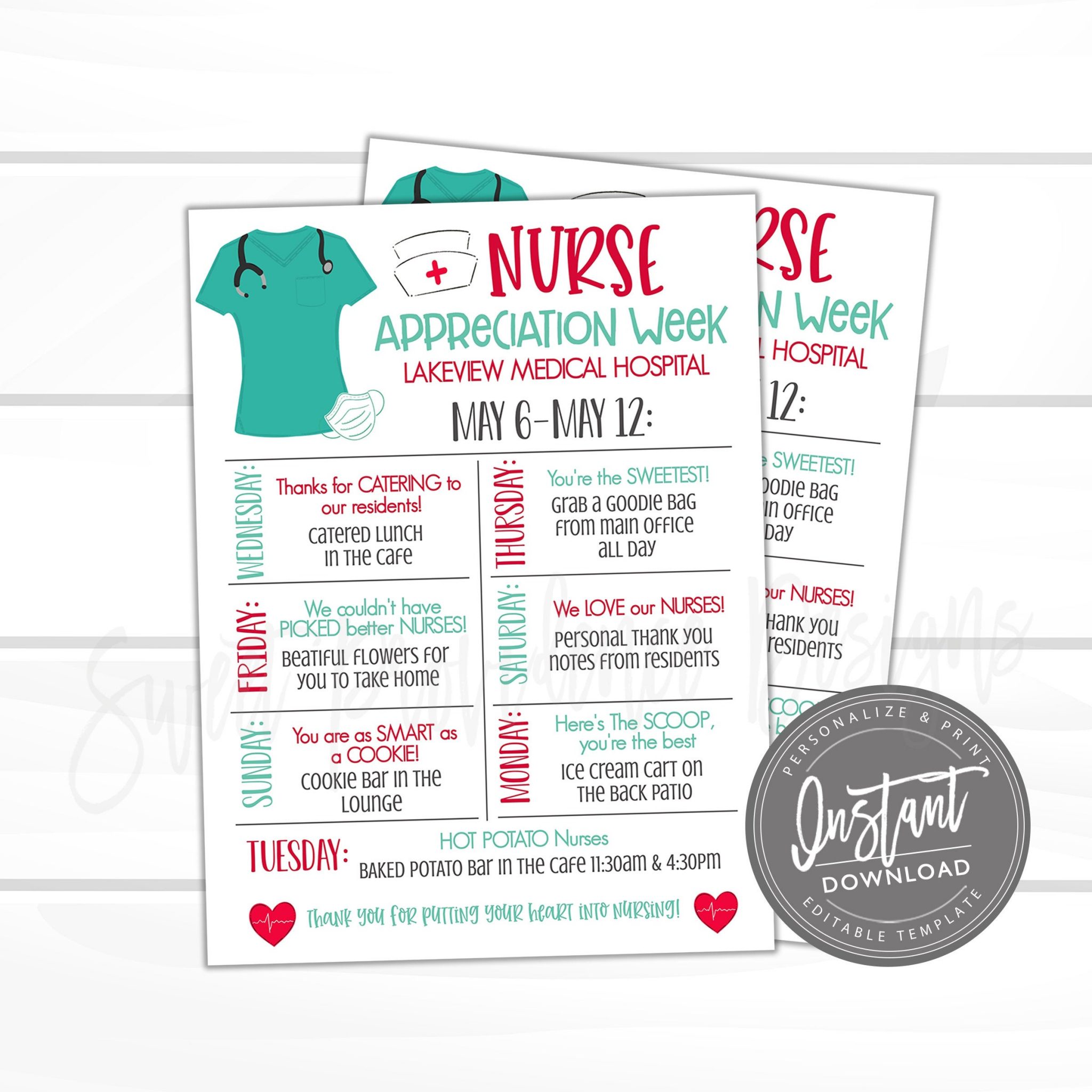 EDITABLE National Nurses Week Schedule Events, Nurse Appreciation Week