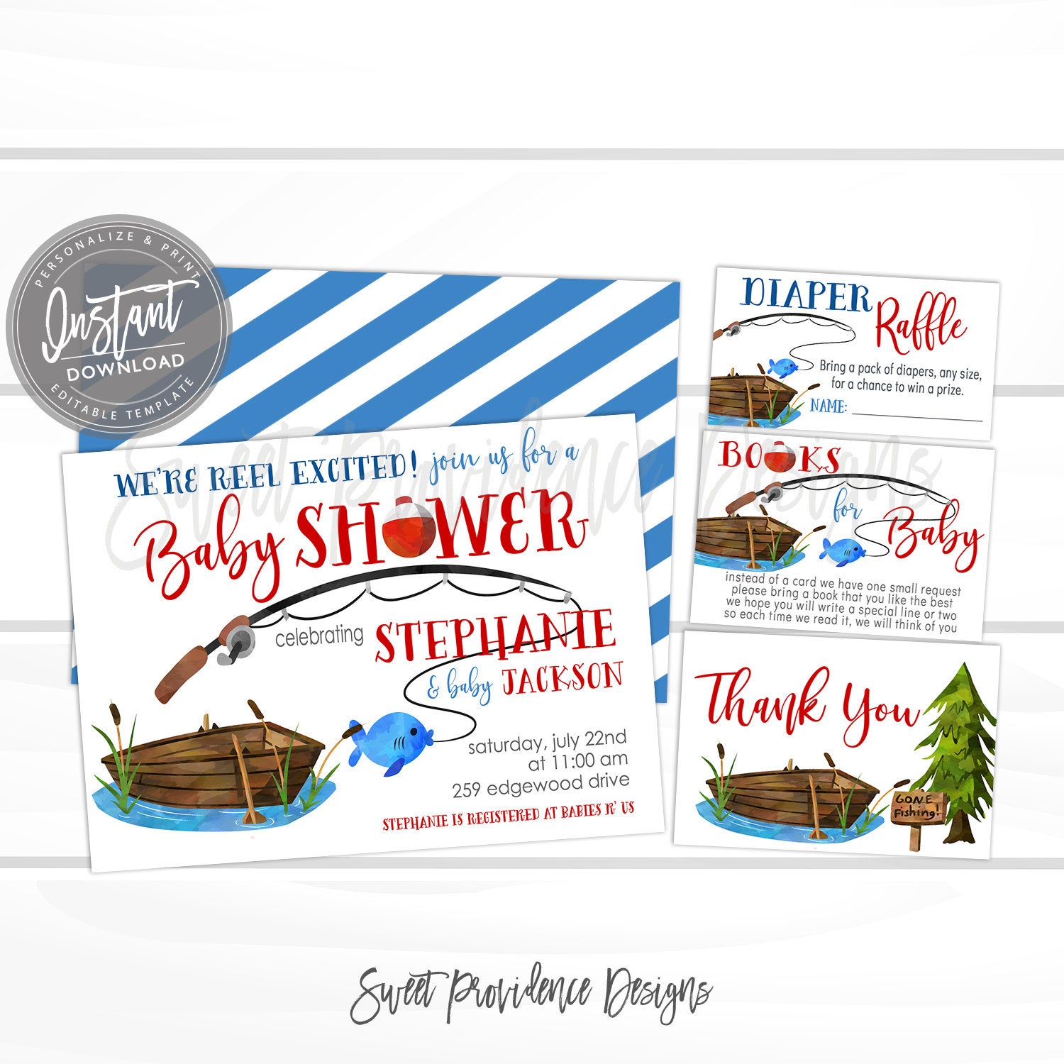 Fishing Baby Shower Invitation Kit, We're Reel Excited Fish Shower,  Editable template, It's a Boy Fish Invite, , Instant Access