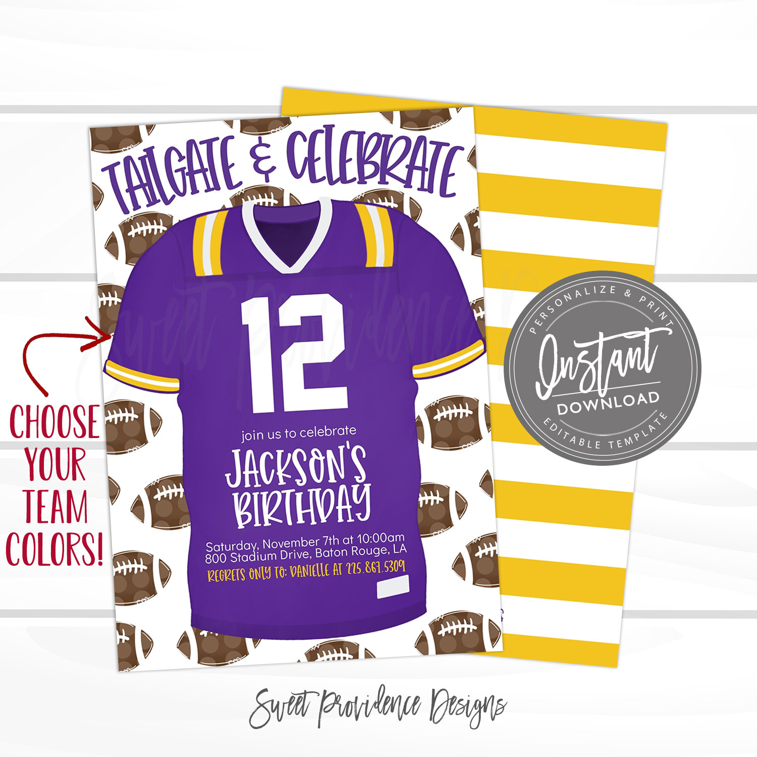 Football Birthday Invitation, Editable Team Colors, Editable Tailgate