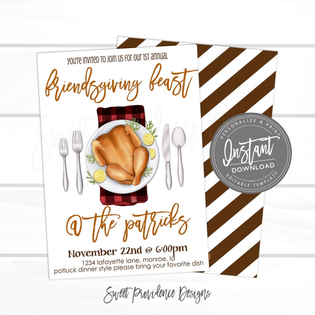 Friendsgiving feast Invitation, Thanksgiving Potluck, Potluck Invite For Potluck Flyer Template