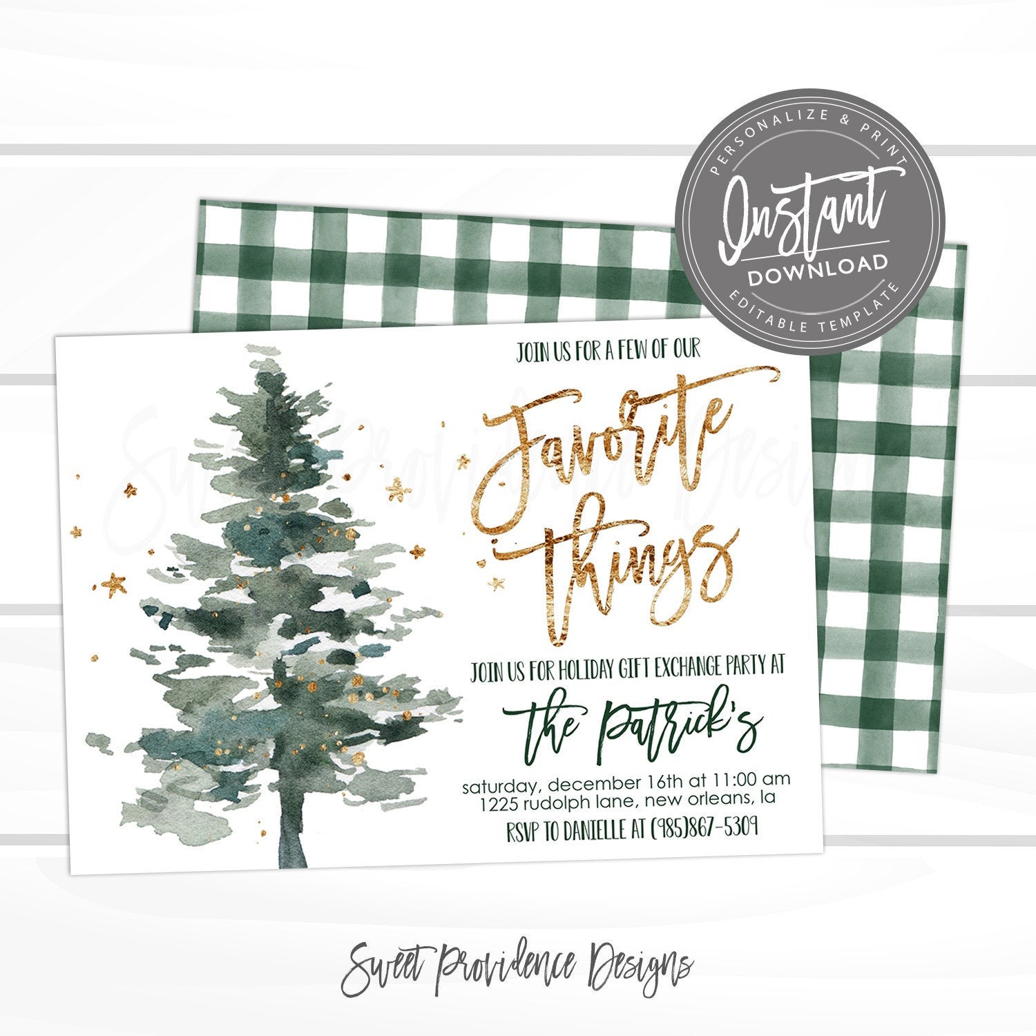 INSTANT DOWNLOAD Lights and Gift Holidays Season Printable Editable Festive Christmas Dinner Kaitlyn Christmas Party Invitations Invites