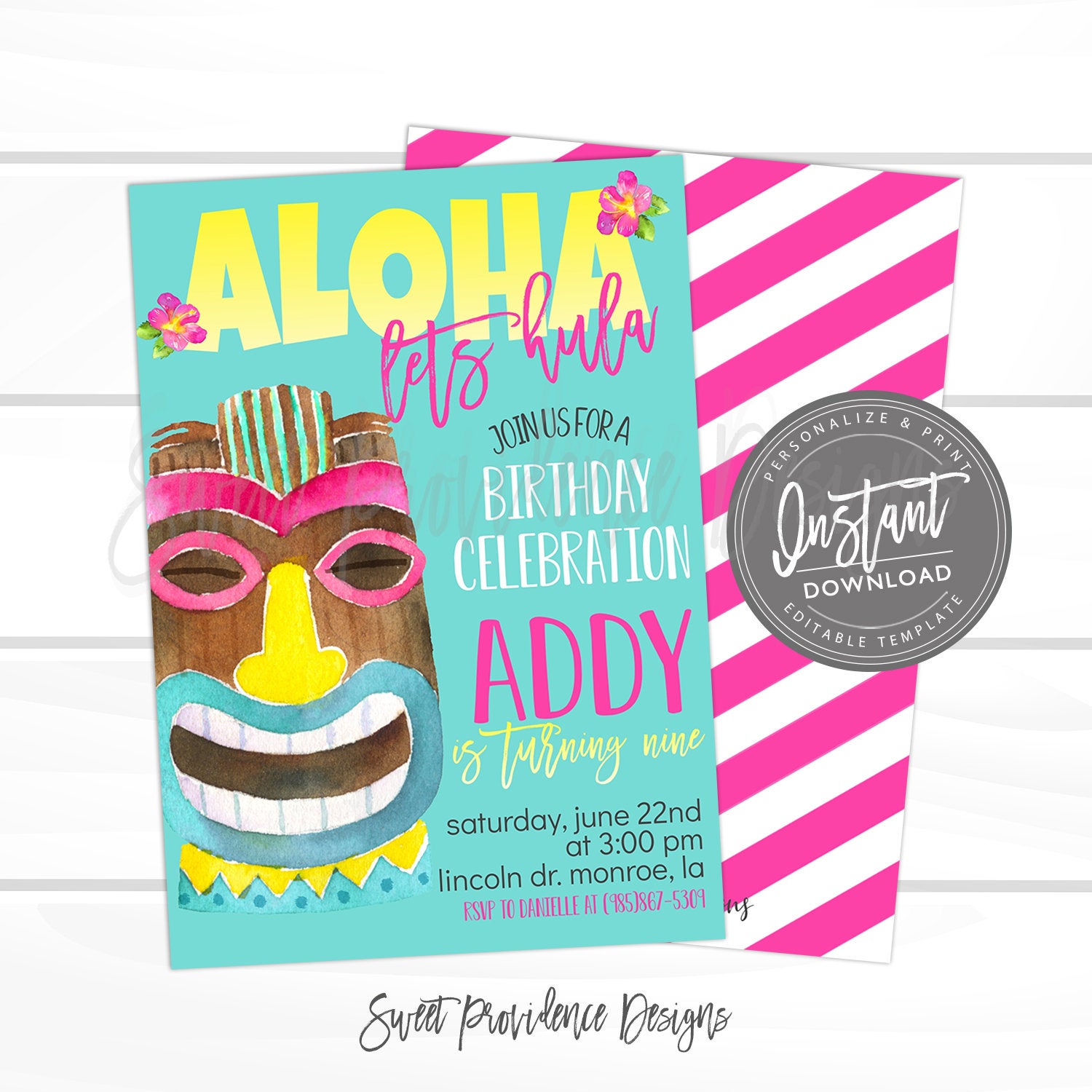 Luau Invitation, Luau Birthday Pool Party Invite, Hawaiian Luau Party  Supplies, Printable Editable template - INSTANT ACCESS - Edit NOW!