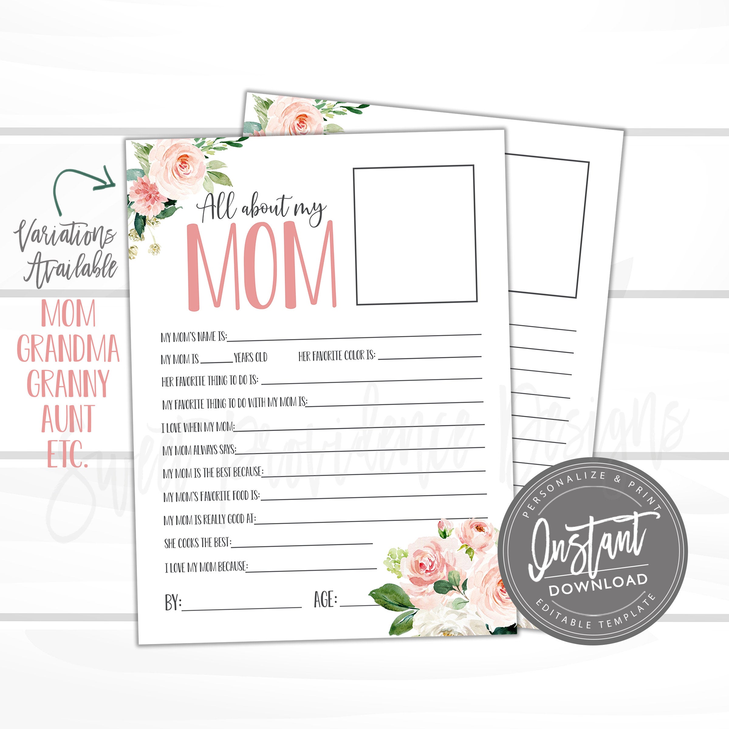 I Love My Mom Because Printable- A Thoughtful Gift For Mom
