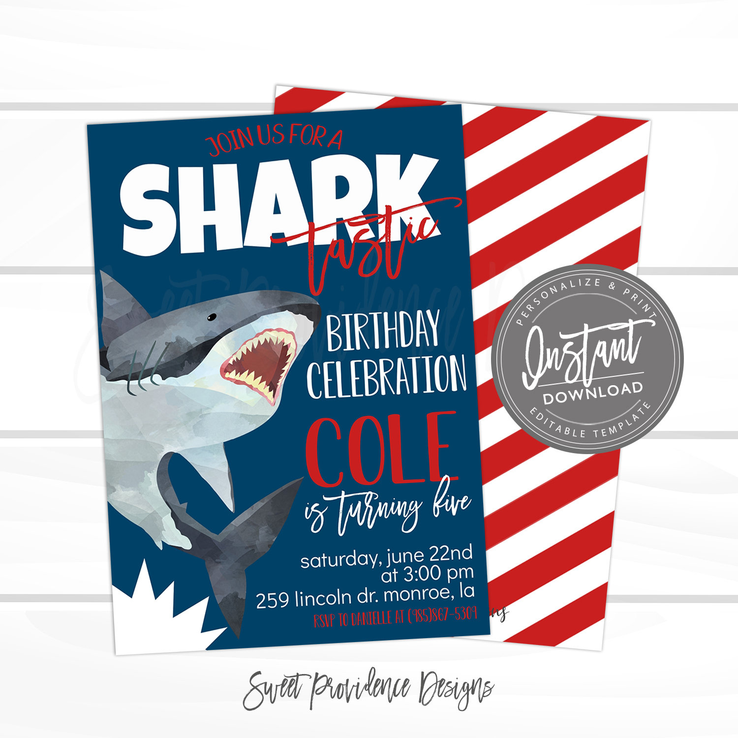 Shark Birthday Invitation Sharks Boy Invite Summer Theme Instant Download Editable File Printable DIY File