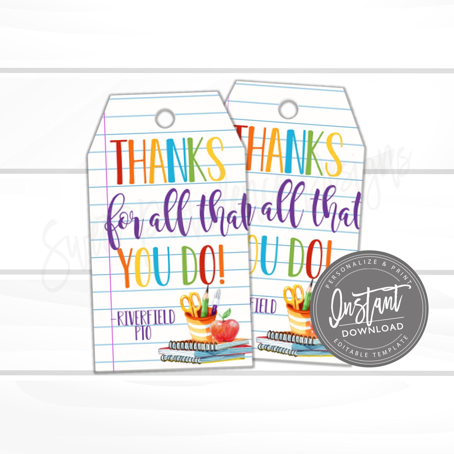 Teacher appreciation Gift Tag, Thank You Favor Tag Template, DIY End of