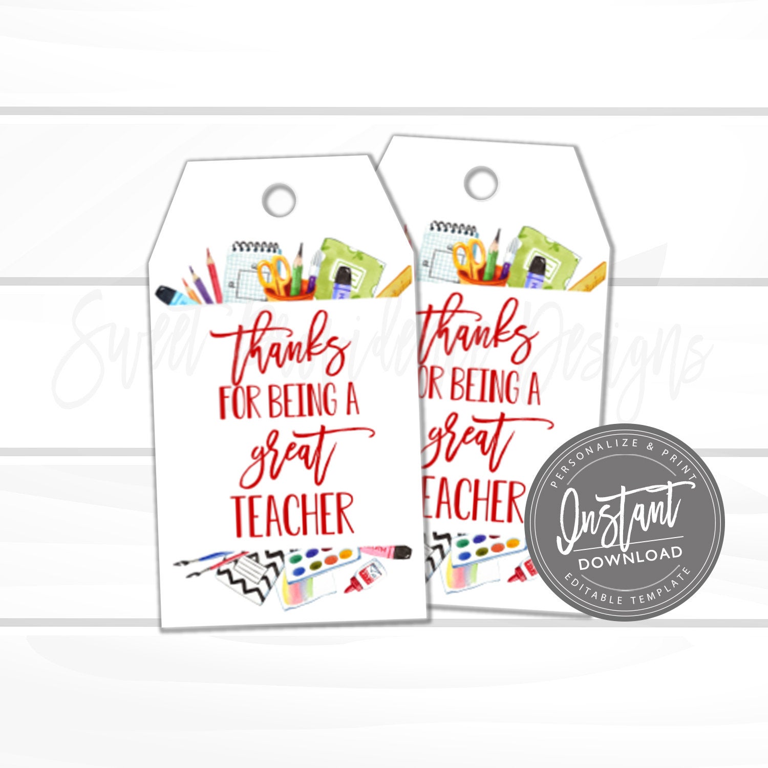 Teacher appreciation Gift Tag, Thank You Favor Tag Template, DIY End of