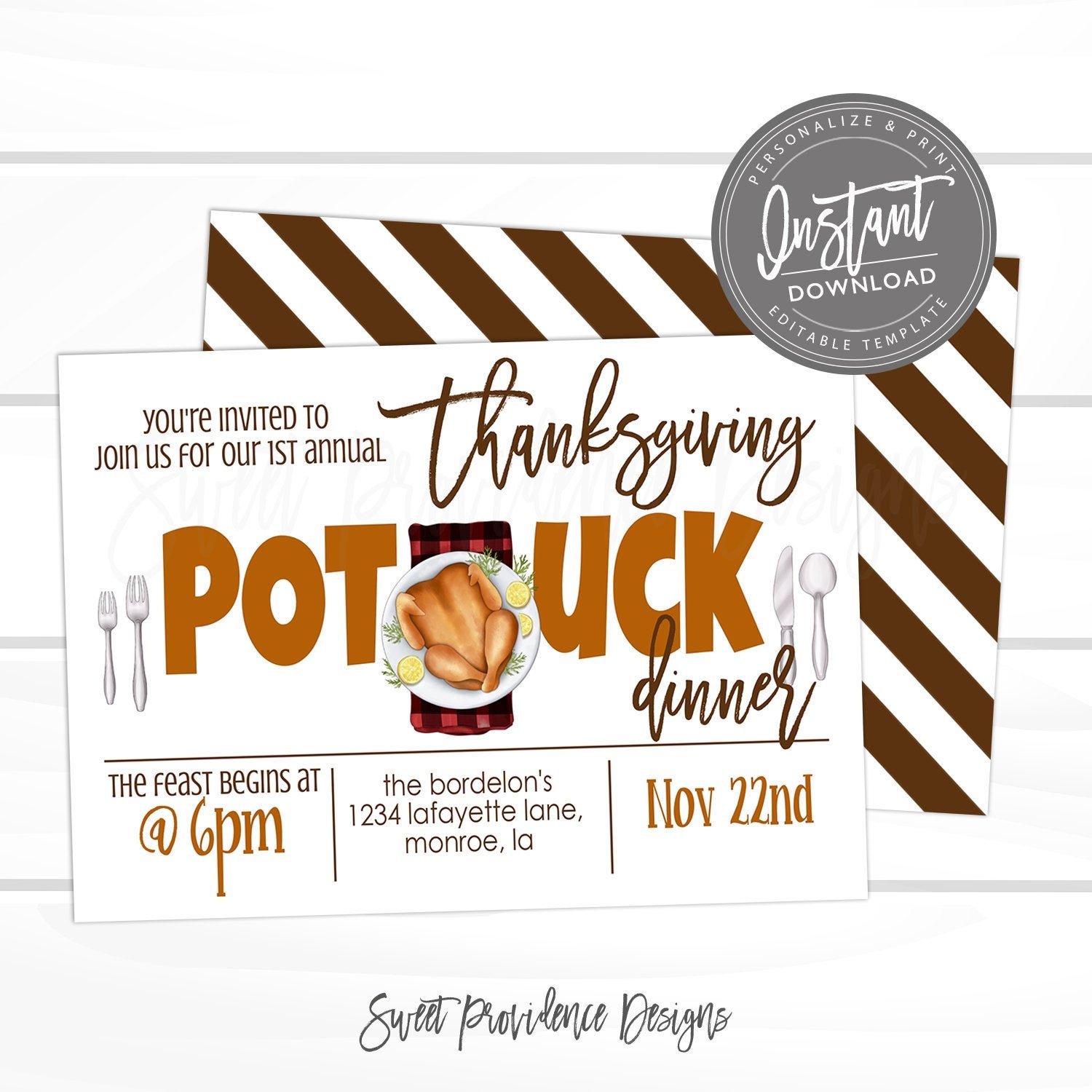 Thanksgiving Invitation, Thanksgiving Potluck, Fall Potluck Invite Intended For Potluck Flyer Template