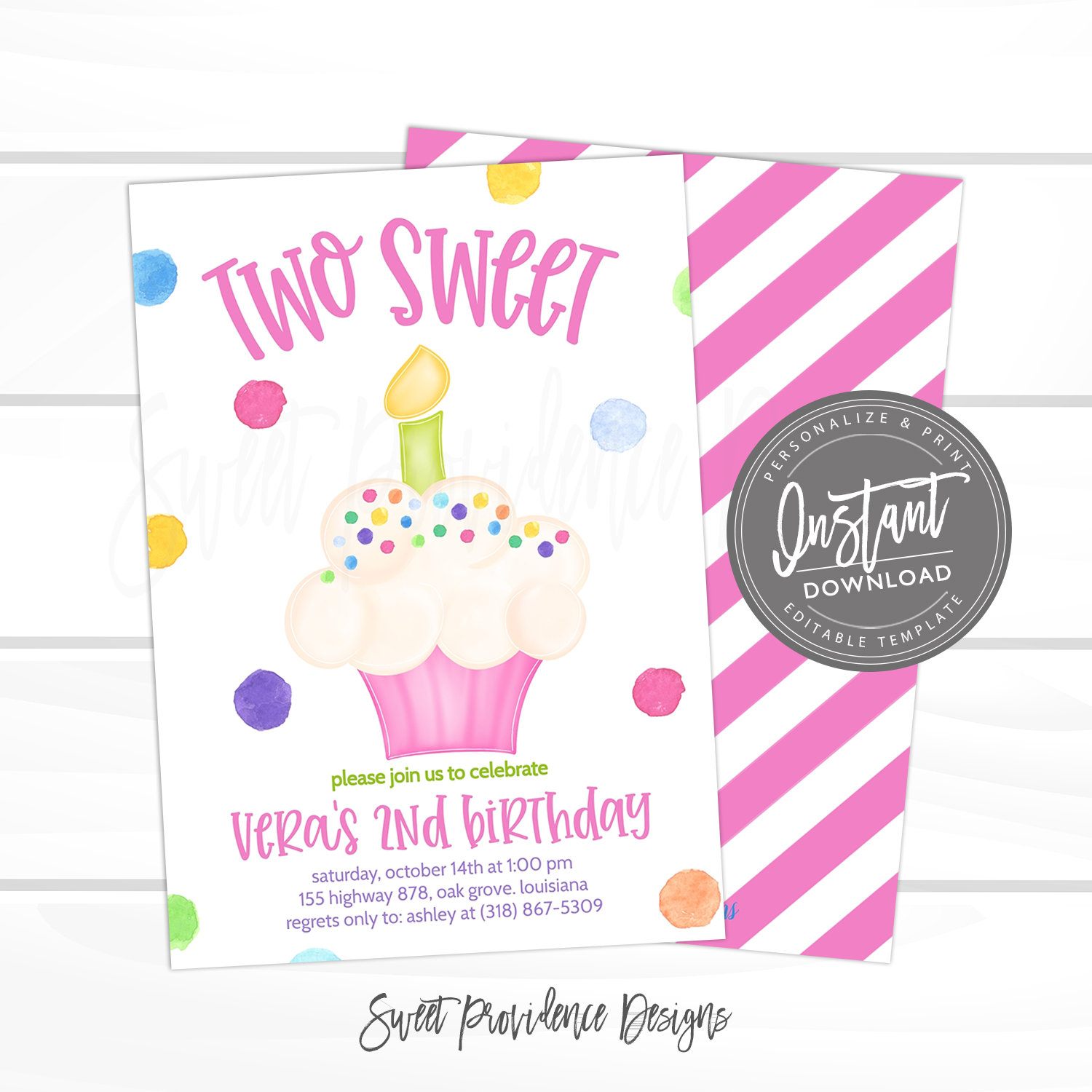 Two Sweet Birthday Invitation, Second Birthday, Cupcake Birthday Party