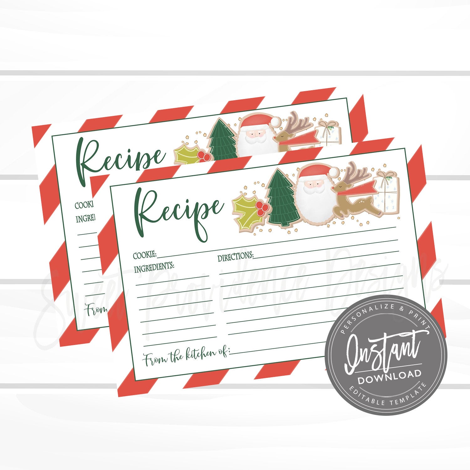 Christmas Cookie Exchange Recipe Card, Editable Christmas Party template,  Cookie exchange, Santa Cookies, Christmas Recipe, Instant Download Intended For Cookie Exchange Recipe Card Template