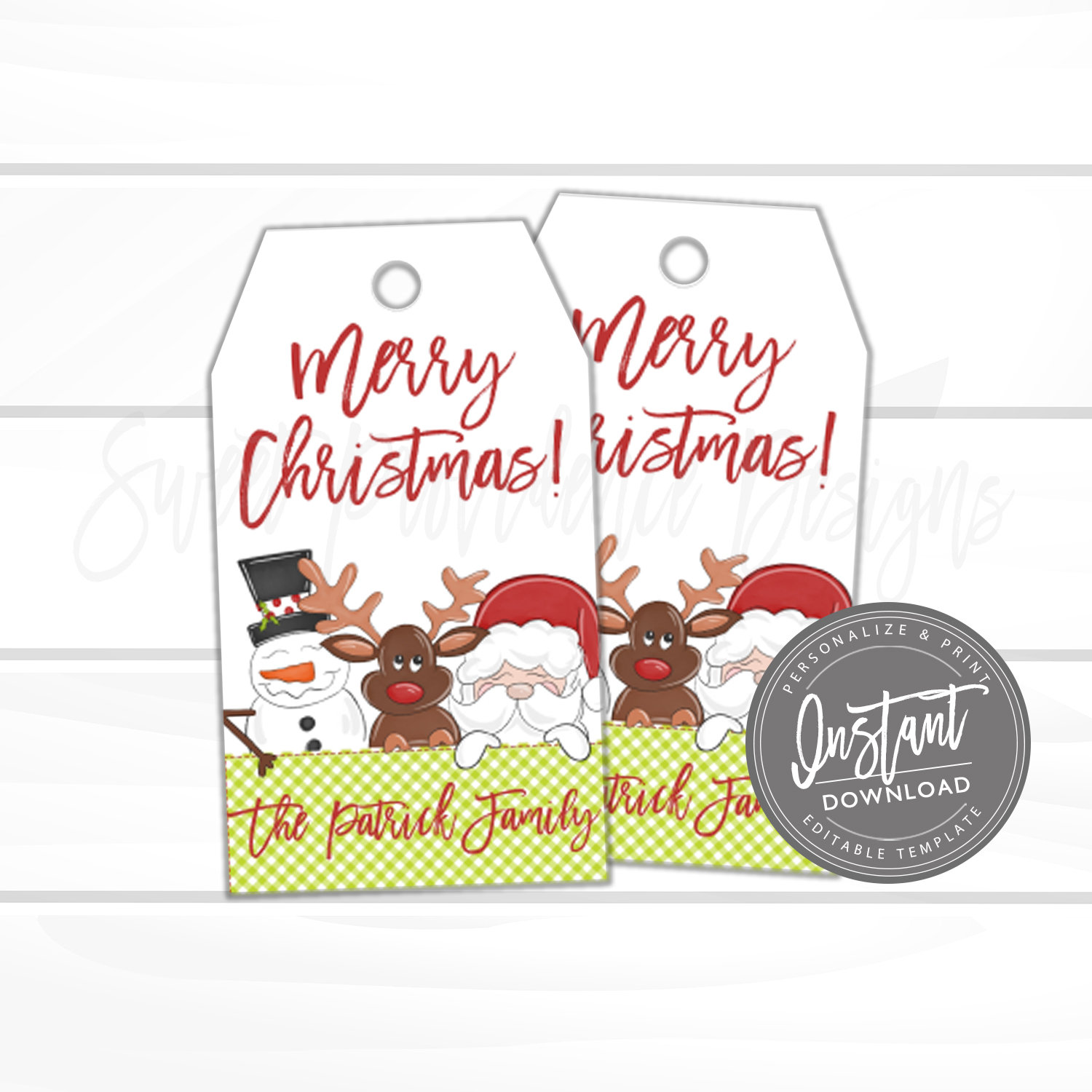 EDITABLE Christmas Santa gift Tag, DIY Christmas Tag, Holiday Favor Tag ...