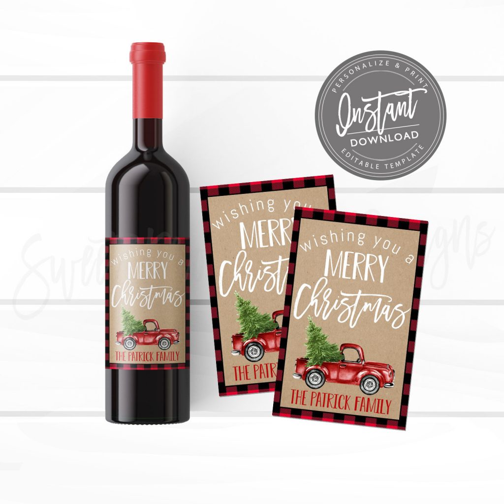 EDITABLE Christmas Wine Label, Christmas Gift Idea, Printable Teacher ...