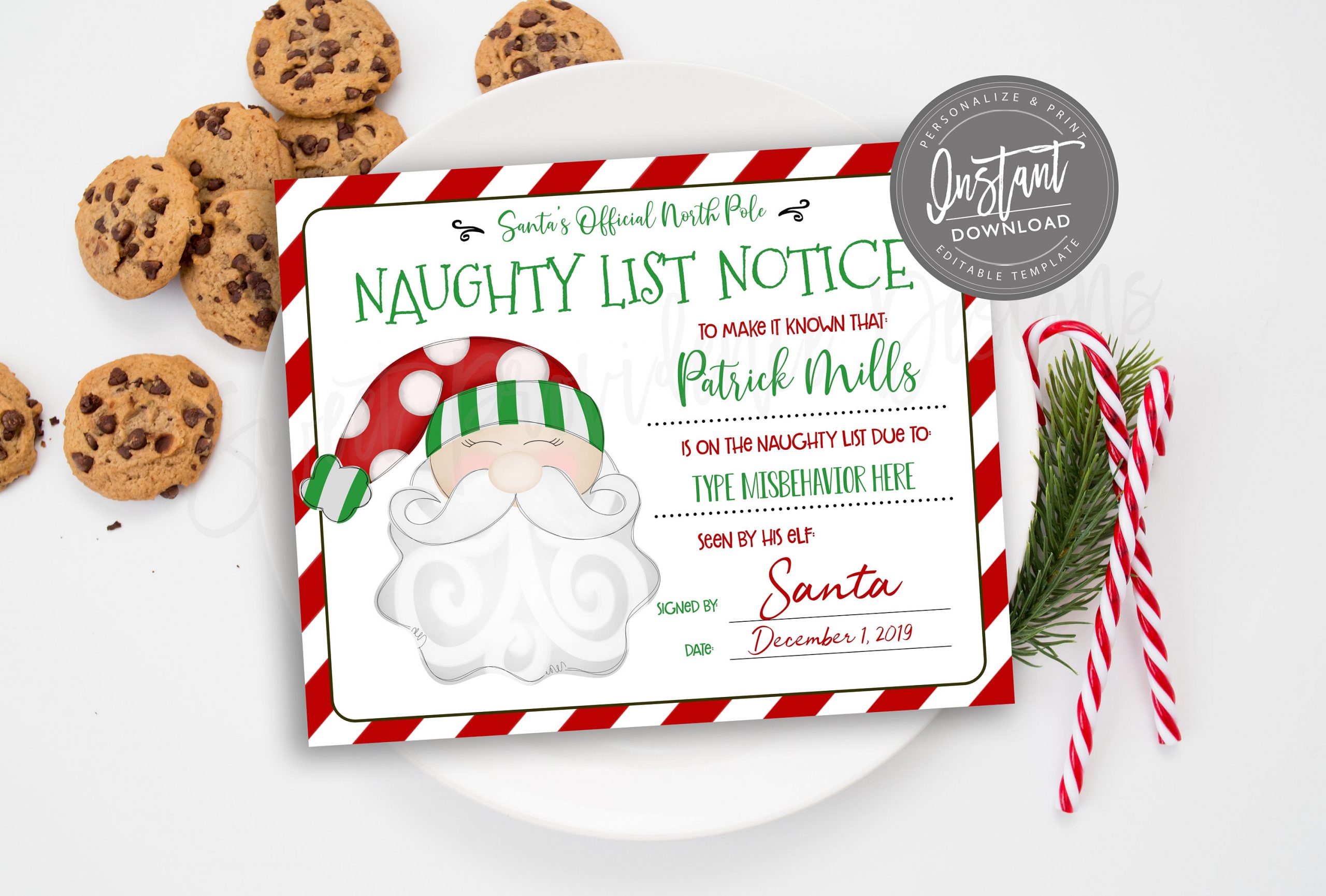 EDITABLE Nice or Naughty Certificate, Santa Letter Christmas Reward