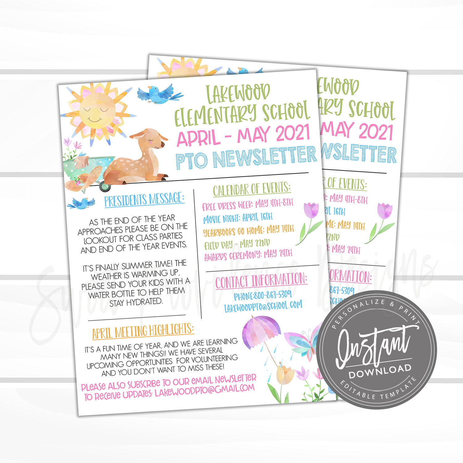 Editable PTO Newsletter, PTO PTA Spring Flyer template, P.T.O Meeting