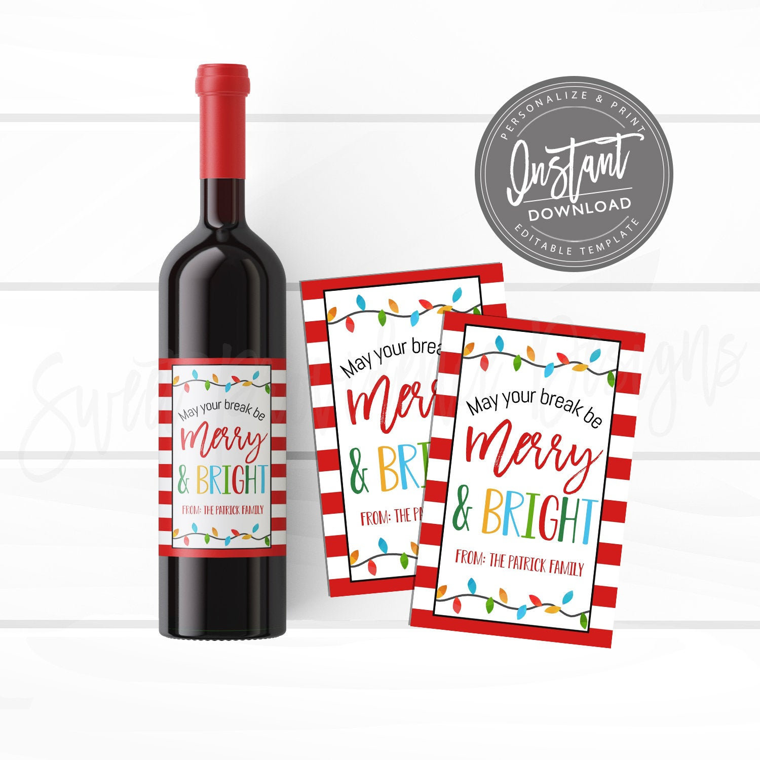 editable teacher gift christmas wine label instant download printable