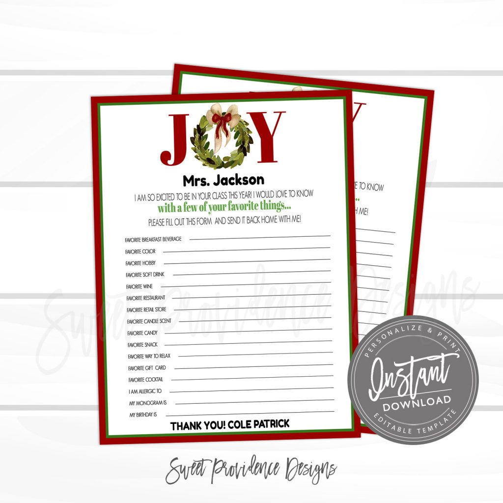 Free Teacher Favorite Things Form (Editable & Printable!)