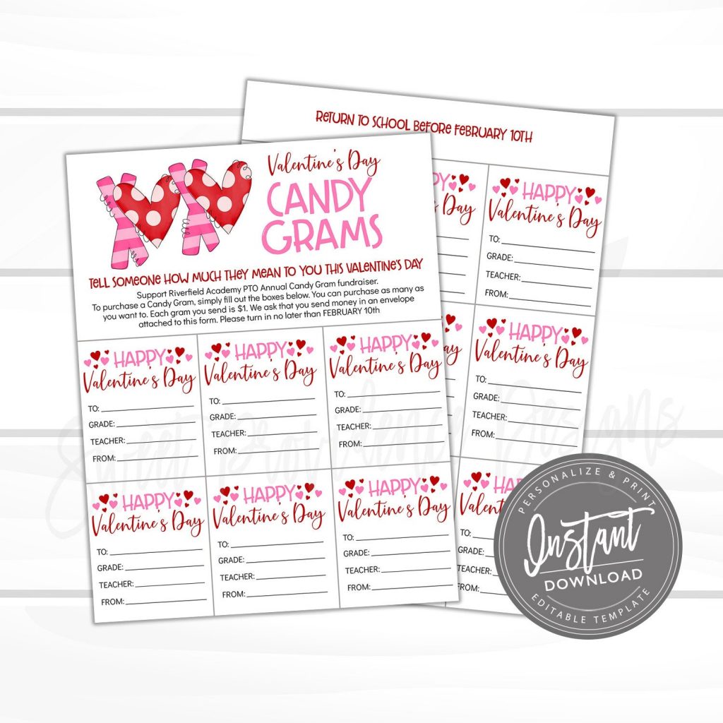 Editable Valentine S Day Candy Gram Flyer Pto Pta School Fundraiser Template Valentine School Church Community Event Instant Download Sweet Providence Designs