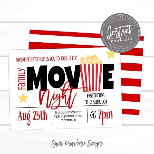 Family Movie Night Flyer, School or Church Movie party, PTO fundraiser ...