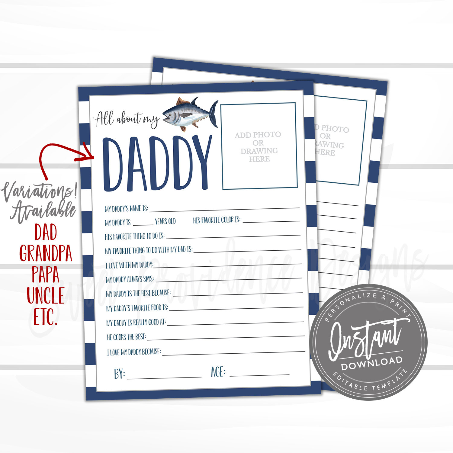 Download Fathers Day Questionnaire Survey Father S Day Gift All About Daddy Editable Questions For Kids Grandpa Uncle Present Edit Now Sweet Providence Designs