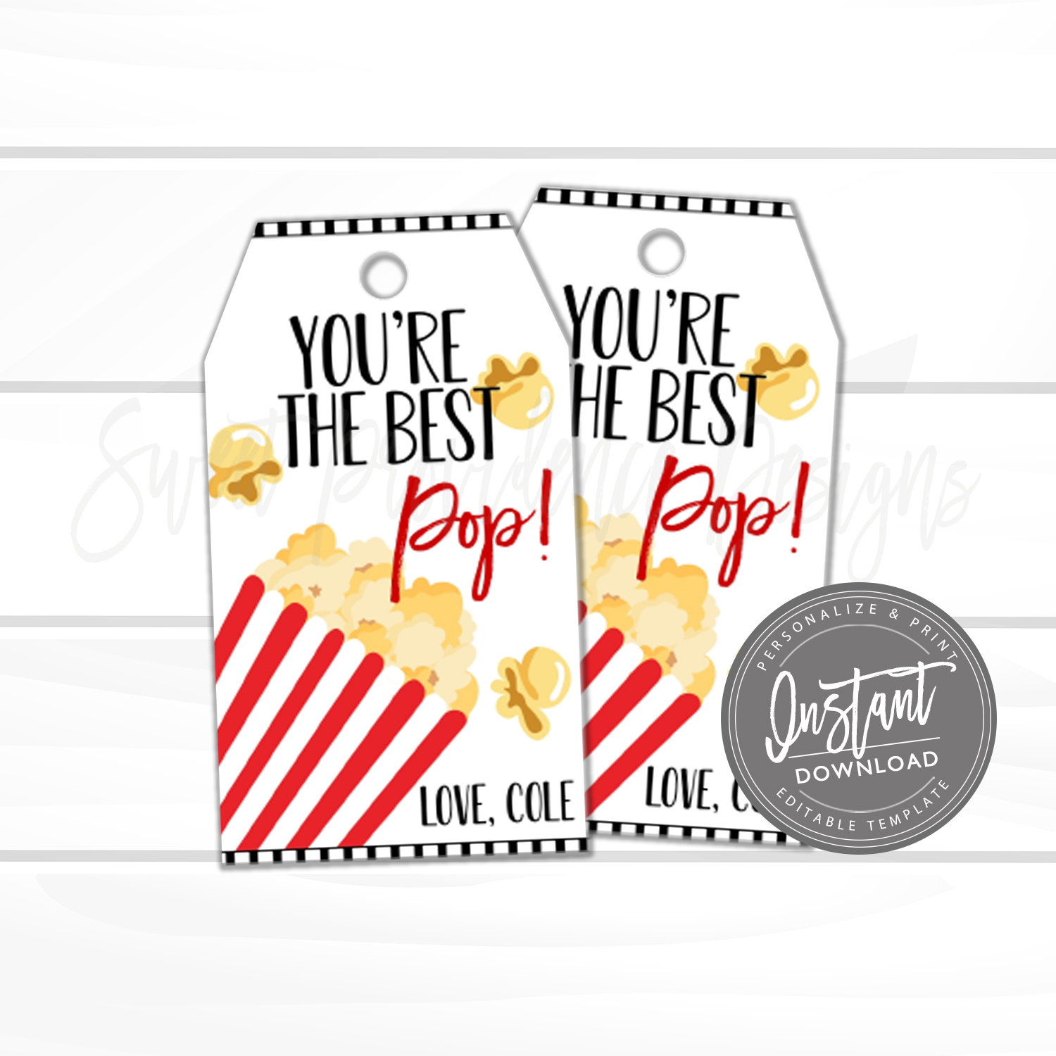 Father's Day Tag Printable, Instant Download Tags, You're the Best Pop