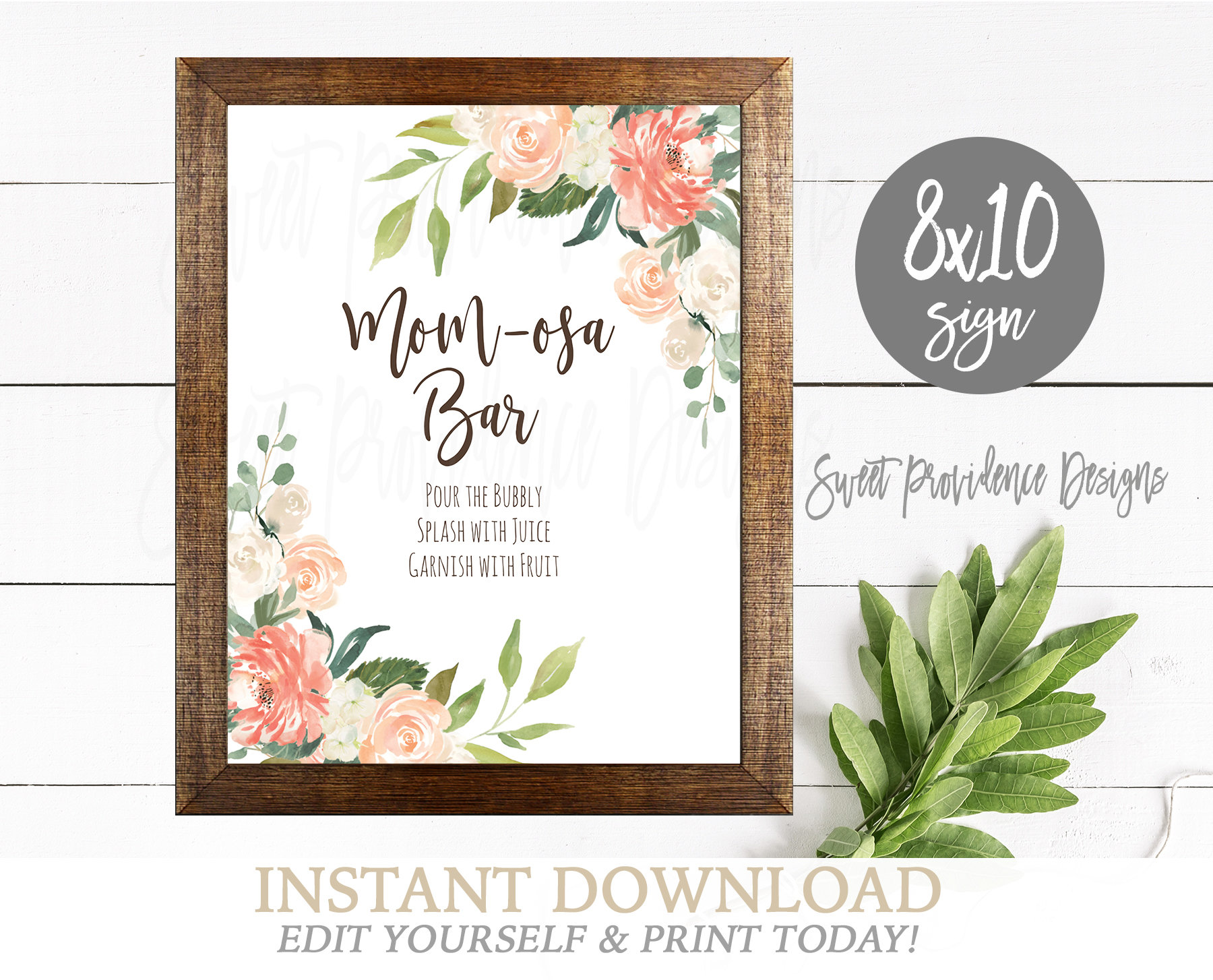 Printable Mimosa sign for floral themed shower | Instant download