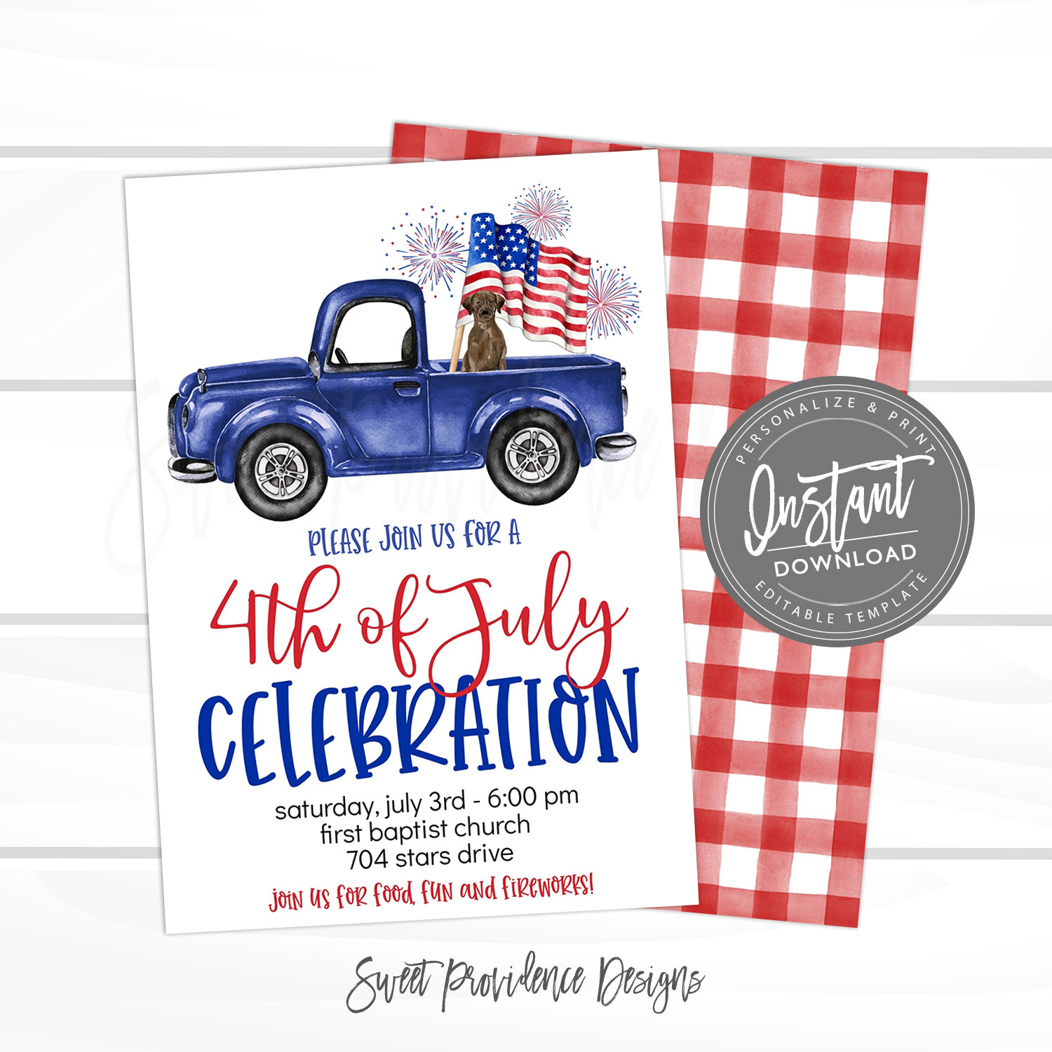 Red White and Blue Fourth of July Invitation
