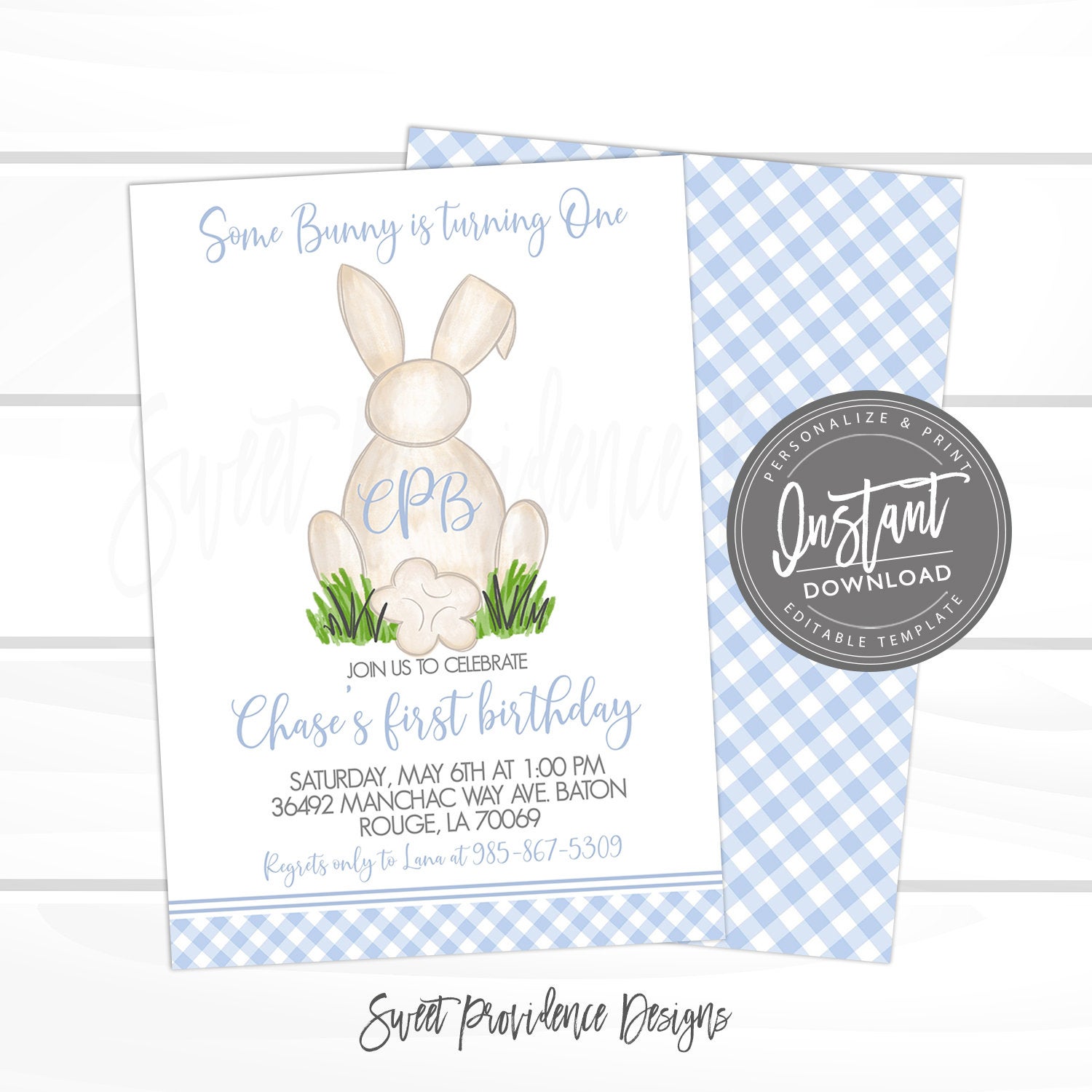Easter Birthday Party Invitation, Editable Boy Bunny Carrot Invite ...