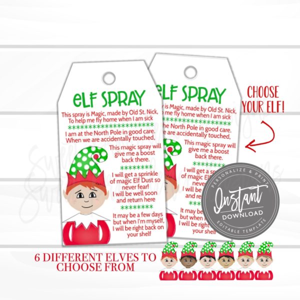 Elf Tag, Magic Elf Spray, Someone Touched the Elf Spray, Editable Christmas Favor Tag, Elf Behavior Tag, EDITABLE Personalized Tag, Instant